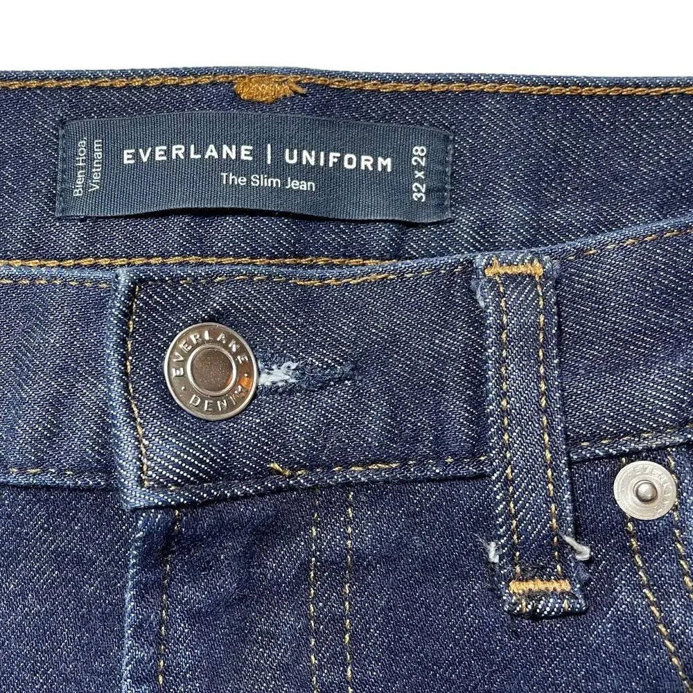 Everlane Uniform The Slim Jean Dark Wash Blue Jeans Faded Size 32 W x 28 L